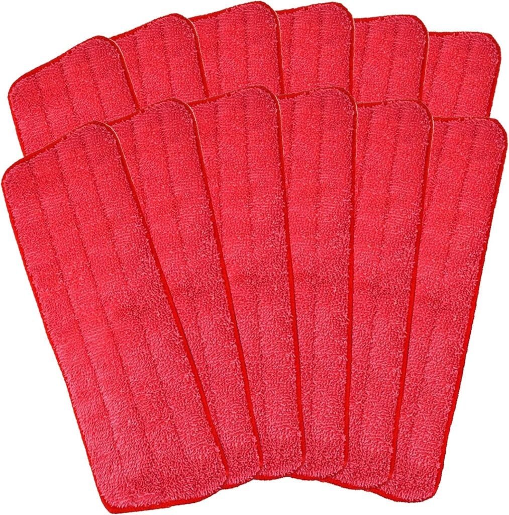 Microfiber Mop Pads, 18.5 x 6.3 Inch Reusable and Washable Spray Mop Pads, Wet and Dry Household Mop Pad Replacement, Set of 12(Red) Microfiber Mop Pads, 18.5 x 6.3 Inch Reusable and Washable Spray Mop Pads, Wet and Dry Household Mop Pad Replacement, Set of 12(Red)