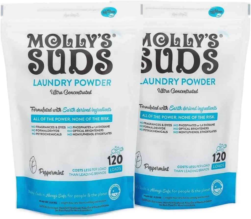 Mollys Suds Original Laundry Detergent Powder | Natural Laundry Detergent Powder for Sensitive Skin | Earth-Derived Ingredients, Stain Fighting | 240 Loads (Peppermint)
