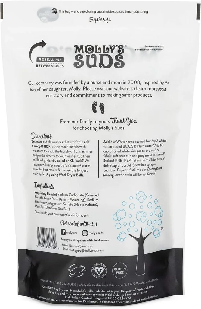 Mollys Suds Original Laundry Detergent Powder | Natural Laundry Detergent Powder for Sensitive Skin | Earth-Derived Ingredients, Stain Fighting | 240 Loads (Peppermint)