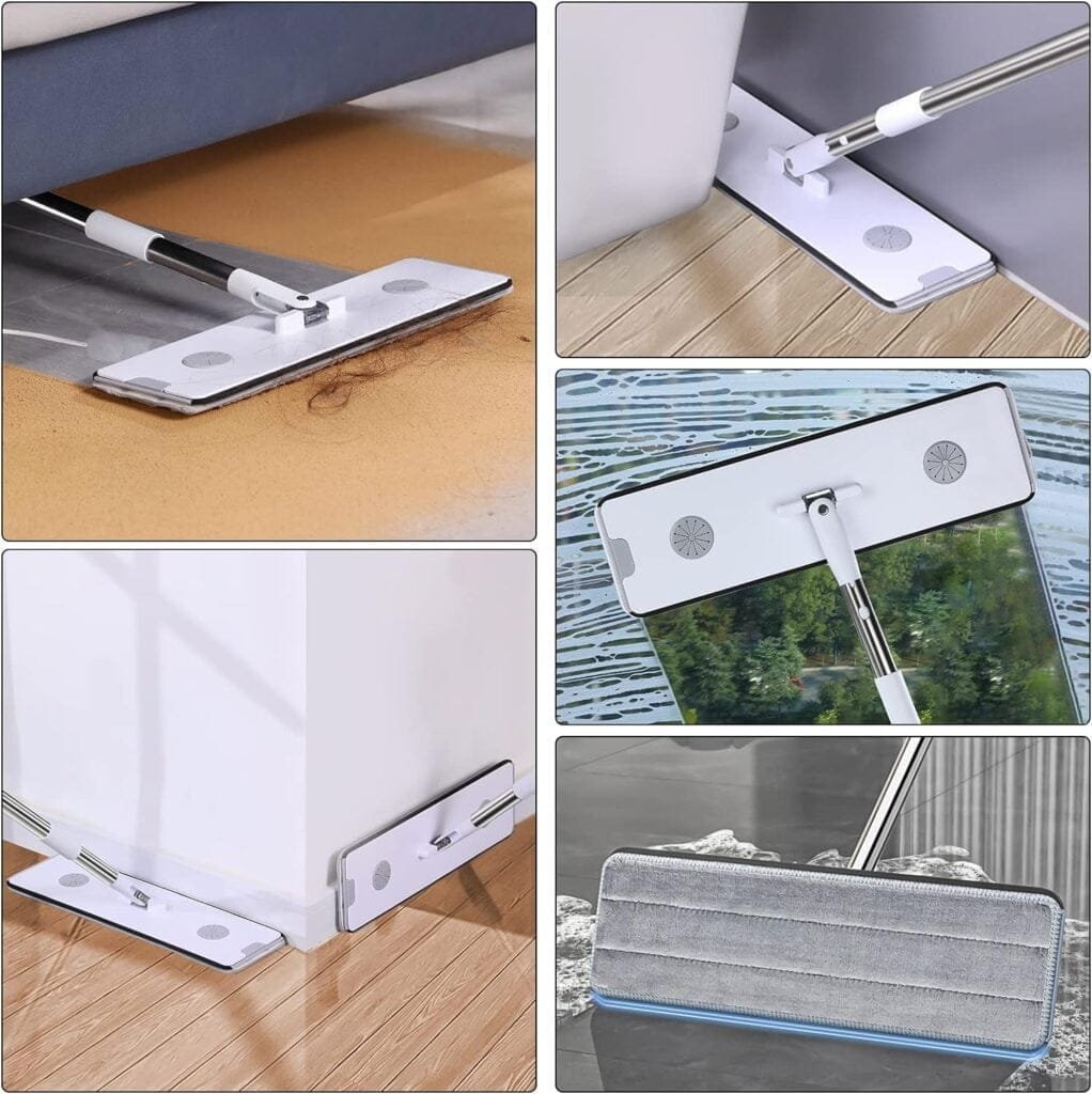 MOPALL Mop and Bucket with Wringer Set,Large Flat Floor Mop and Bucket,with 4 Washable Microfiber Mop Pads,Wet and Dry Use,Multifunction Household Cleaning Tools for All Floor Types and Windows