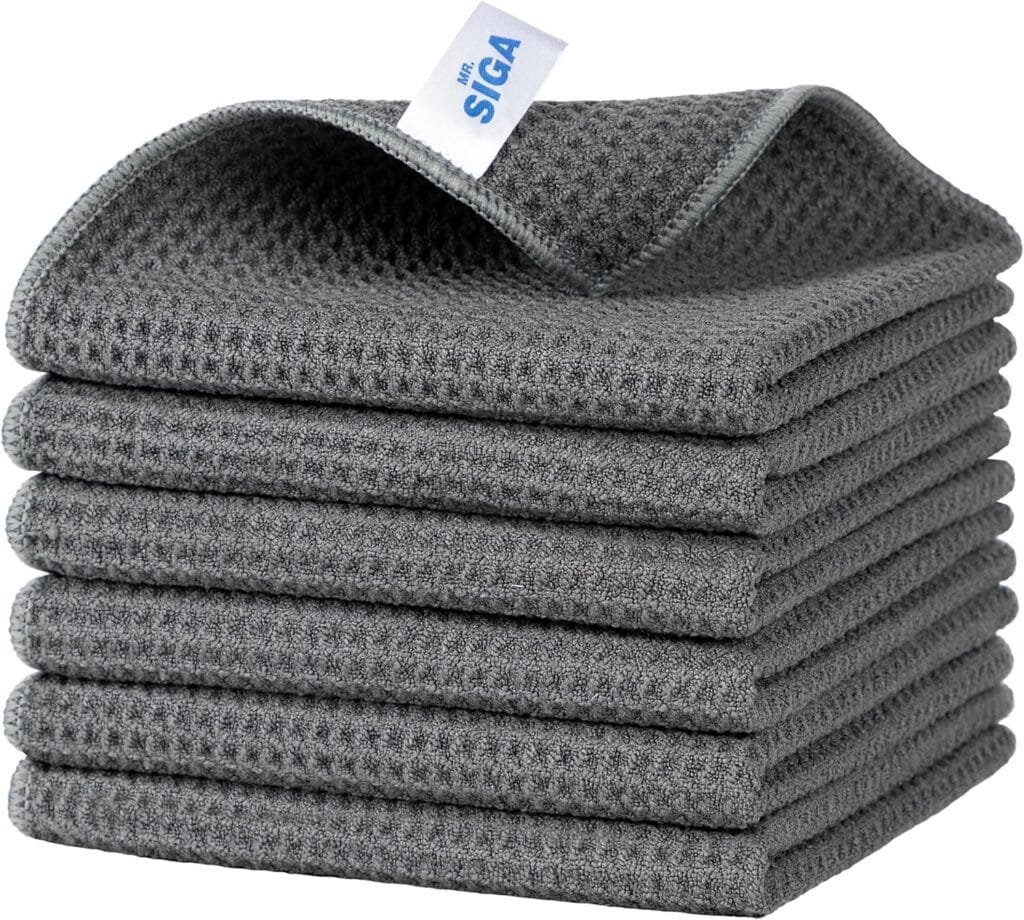 MR.SIGA Waffle Pattern Cleaning Cloths, Reusable Absorbent Microfiber Cleaning Cloths, Lint Free Microfiber Kitchen Towels, 6 Pack, Gray, 12.6 x 12.6 inch MR.SIGA Waffle Pattern Cleaning Cloths, Reusable Absorbent Microfiber Cleaning Cloths, Lint Free Microfiber Kitchen Towels, 6 Pack, Gray, 12.6 x 12.6 inch