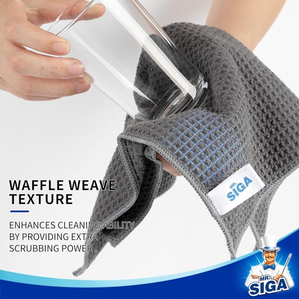 MR.SIGA Waffle Pattern Cleaning Cloths, Reusable Absorbent Microfiber Cleaning Cloths, Lint Free Microfiber Kitchen Towels, 6 Pack, Gray, 12.6 x 12.6 inch MR.SIGA Waffle Pattern Cleaning Cloths, Reusable Absorbent Microfiber Cleaning Cloths, Lint Free Microfiber Kitchen Towels, 6 Pack, Gray, 12.6 x 12.6 inch