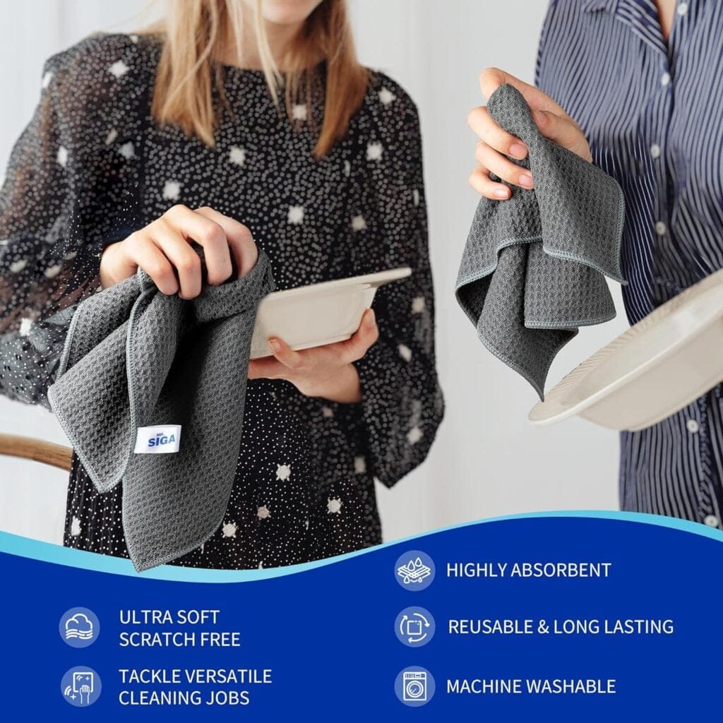 MR.SIGA Waffle Pattern Cleaning Cloths, Reusable Absorbent Microfiber Cleaning Cloths, Lint Free Microfiber Kitchen Towels, 6 Pack, Gray, 12.6 x 12.6 inch MR.SIGA Waffle Pattern Cleaning Cloths, Reusable Absorbent Microfiber Cleaning Cloths, Lint Free Microfiber Kitchen Towels, 6 Pack, Gray, 12.6 x 12.6 inch