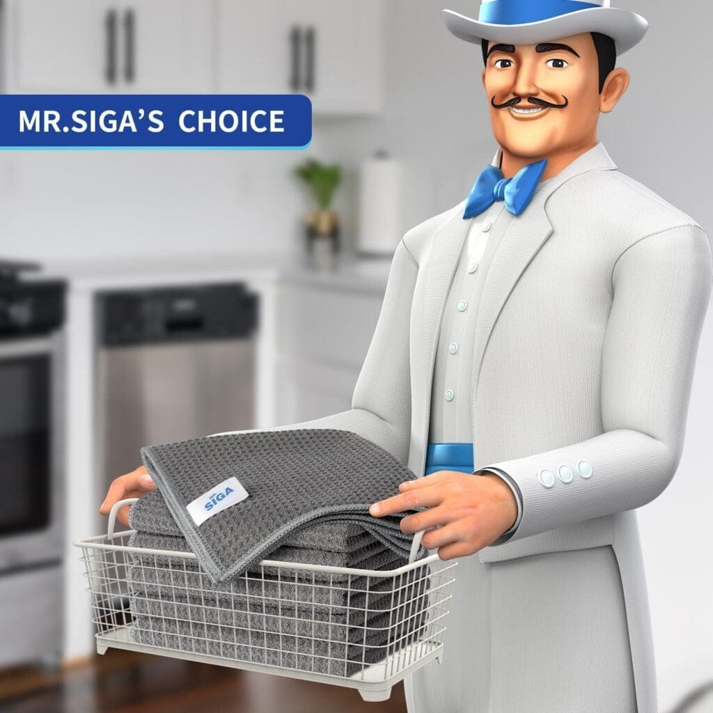 MR.SIGA Waffle Pattern Cleaning Cloths, Reusable Absorbent Microfiber Cleaning Cloths, Lint Free Microfiber Kitchen Towels, 6 Pack, Gray, 12.6 x 12.6 inch MR.SIGA Waffle Pattern Cleaning Cloths, Reusable Absorbent Microfiber Cleaning Cloths, Lint Free Microfiber Kitchen Towels, 6 Pack, Gray, 12.6 x 12.6 inch
