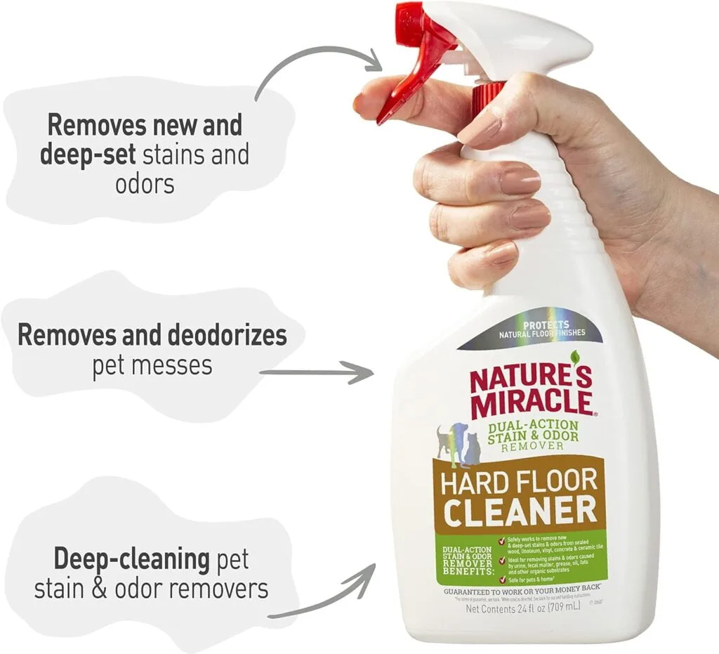 Natures Miracle Hard Floor Cleaner, Dual-Action Stain  Odor Remover, Protects Natural Floor Finishes, 24 oz