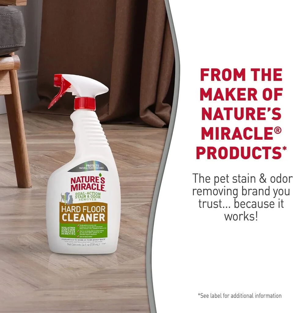 Natures Miracle Hard Floor Cleaner, Dual-Action Stain  Odor Remover, Protects Natural Floor Finishes, 24 oz