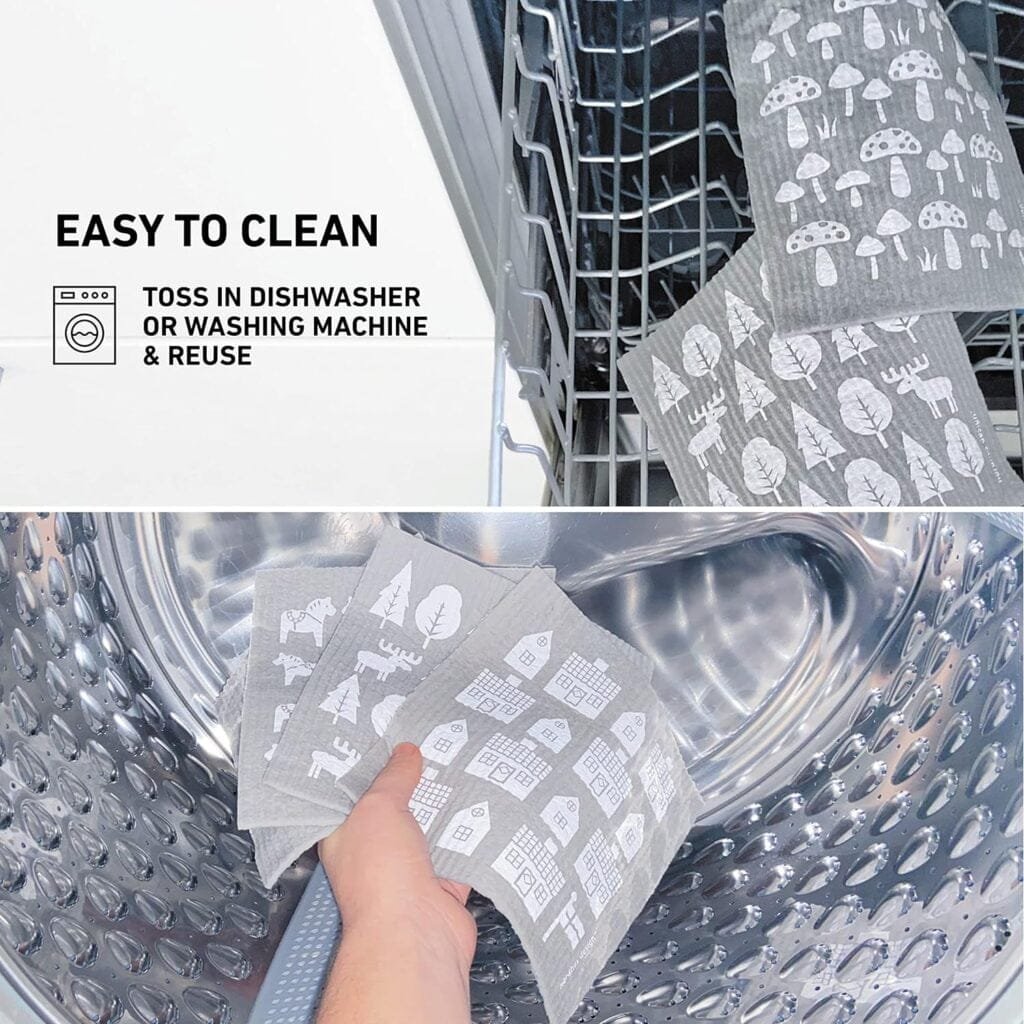 Nordhus Design Swedish Dishcloths,10 Grey Cloths, Made in Sweden - Reusable, Washable Cellulose Cotton Kitchen Cloths - Replace Paper Towels, Wipes, Sponges, Dish Rags
