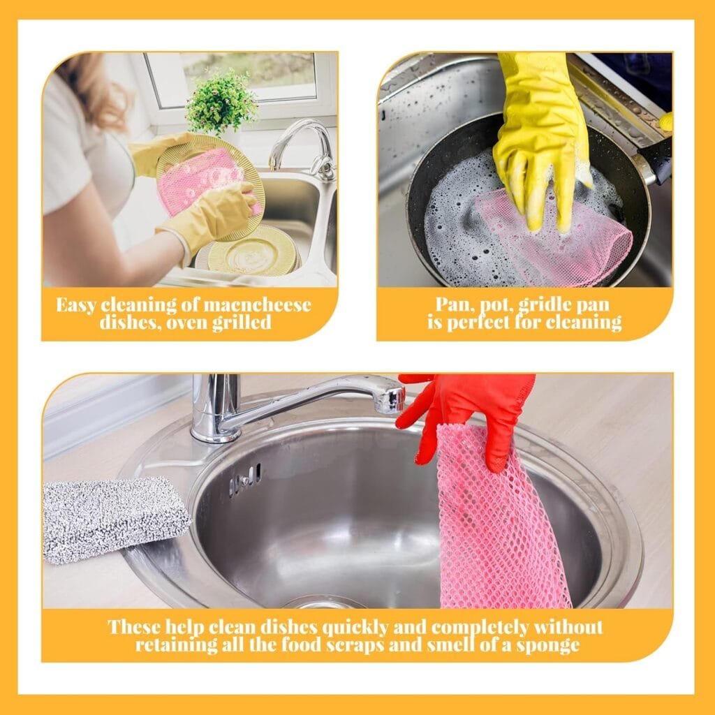 Norme 24 Pcs Mesh Cloth Dishes Dish Washing Net Washing Scrubbers Netted Dish Cloths Sponge for Washing Non Scratch Dish Rags Scourer for Kitchen Fast Drying, 3 Colors