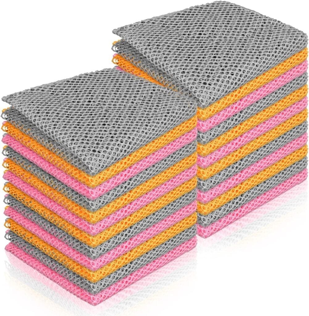 Norme 24 Pcs Mesh Cloth Dishes Dish Washing Net Washing Scrubbers Netted Dish Cloths Sponge for Washing Non Scratch Dish Rags Scourer for Kitchen Fast Drying, 3 Colors