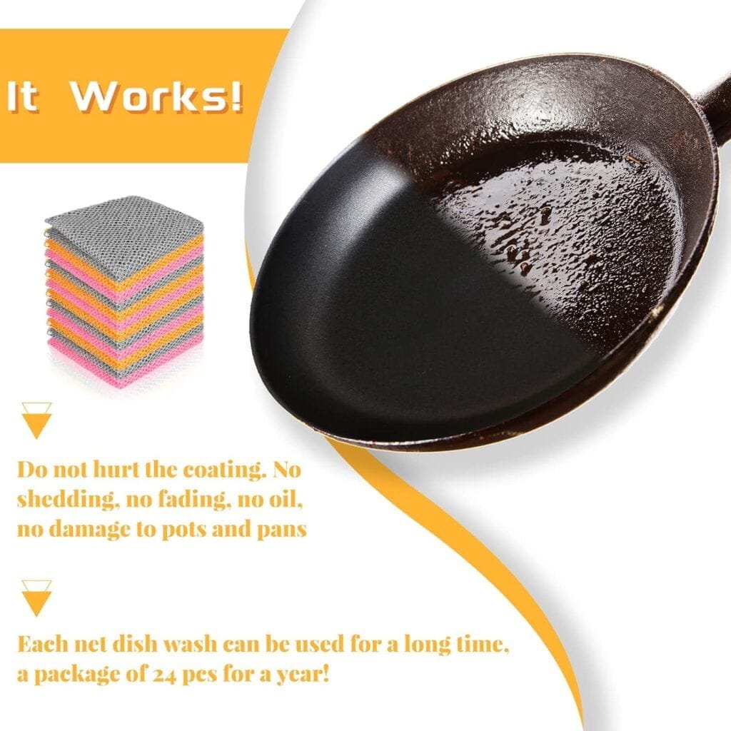 Norme 24 Pcs Mesh Cloth Dishes Dish Washing Net Washing Scrubbers Netted Dish Cloths Sponge for Washing Non Scratch Dish Rags Scourer for Kitchen Fast Drying, 3 Colors