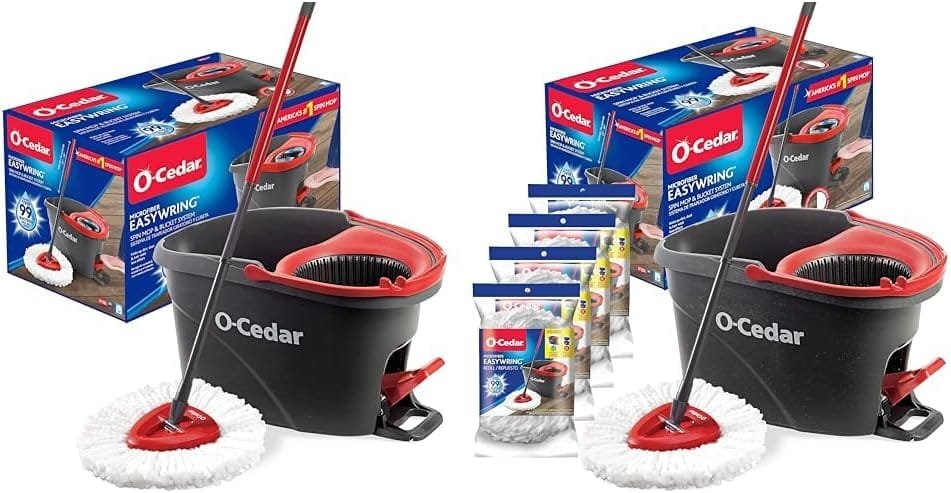O-Cedar EasyWring Microfiber Spin Mop, Bucket Floor Cleaning System, Red, Gray  Easywring Microfiber Spin Mop  Bucket Floor Cleaning System with 4 Extra Refills O-Cedar EasyWring Microfiber Spin Mop, Bucket Floor Cleaning System, Red, Gray  Easywring Microfiber Spin Mop  Bucket Floor Cleaning System with 4 Extra Refills