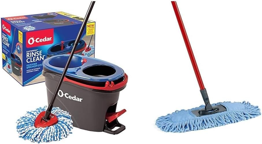 O-Cedar EasyWring RinseClean Microfiber Spin Mop  Bucket Floor Cleaning System, Grey  Dual-Action Microfiber Sweeper Dust Mop,Red O-Cedar EasyWring RinseClean Microfiber Spin Mop  Bucket Floor Cleaning System, Grey  Dual-Action Microfiber Sweeper Dust Mop,Red