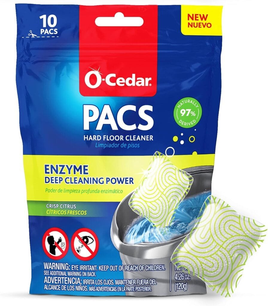 O-Cedar PACS Hard Floor Cleaner, Crisp Citrus Scent 10 Count (1-Pack) | Made with Naturally-Derived Ingredients | Safe to Use on All Hard Floors | Perfect for Mop Buckets