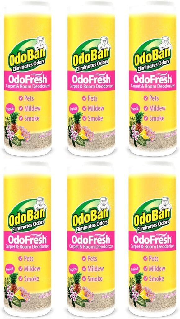 OdoBan OdoFresh Carpet and Room Deodorizer Powder for Home Smells and Odors Including Smoke, Pet Urine, Dogs, and Cat Litter, Tropical Scent, 2 Pounds