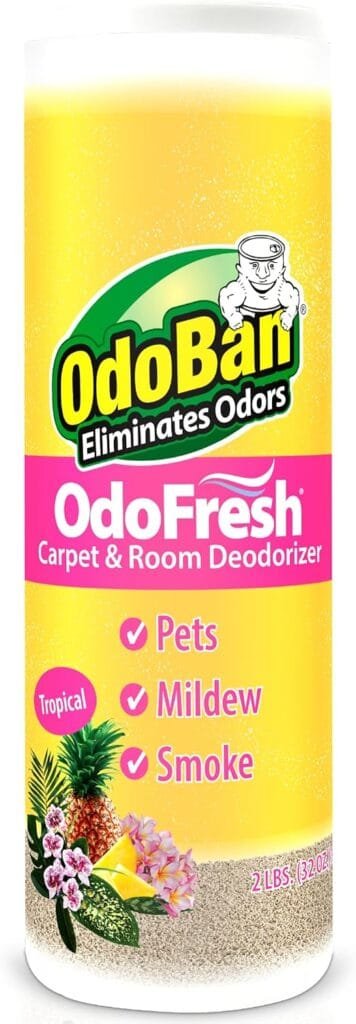OdoBan OdoFresh Carpet and Room Deodorizer Powder for Home Smells and Odors Including Smoke, Pet Urine, Dogs, and Cat Litter, Tropical Scent, 2 Pounds