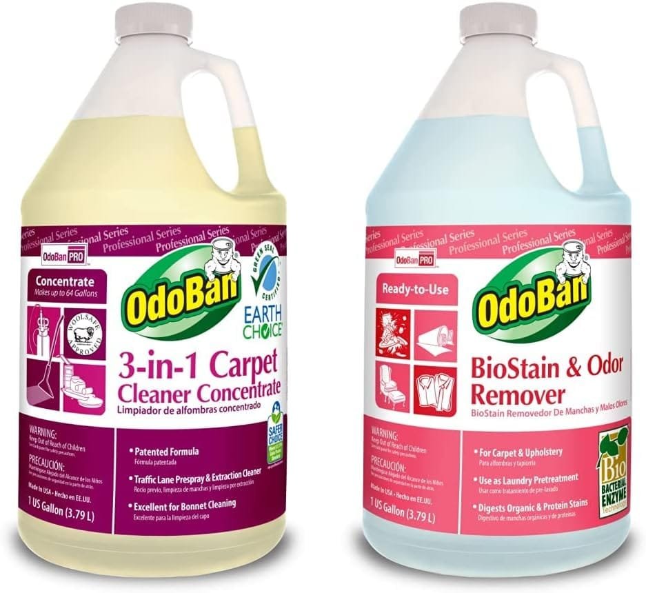 OdoBan Professional Series Cleaning 3-in-1 Carpet Cleaner Concentrate, 1 Gallon  Professional Cleaning Ready-to-Use BioStain and Odor Remover, 1 Gallon