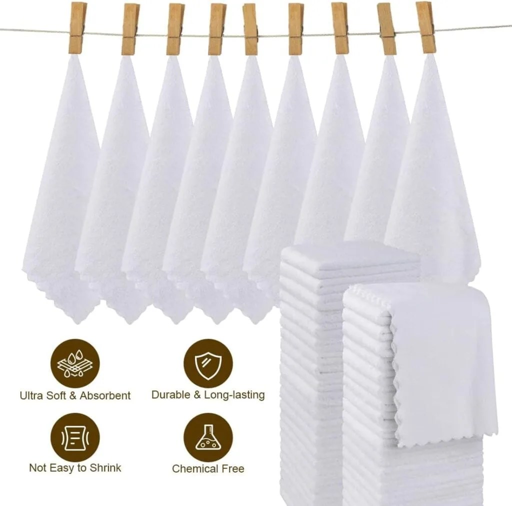 Orighty Ultra Soft Washcloths 48 Pack, Premium Microfiber Towel Sets 12 x 12 inches, Absorbent and Quick Drying Coral Velvet Washcloth, Multi-Purpose Wash Cloths for Bathroom, Hotel, and Gym (White)