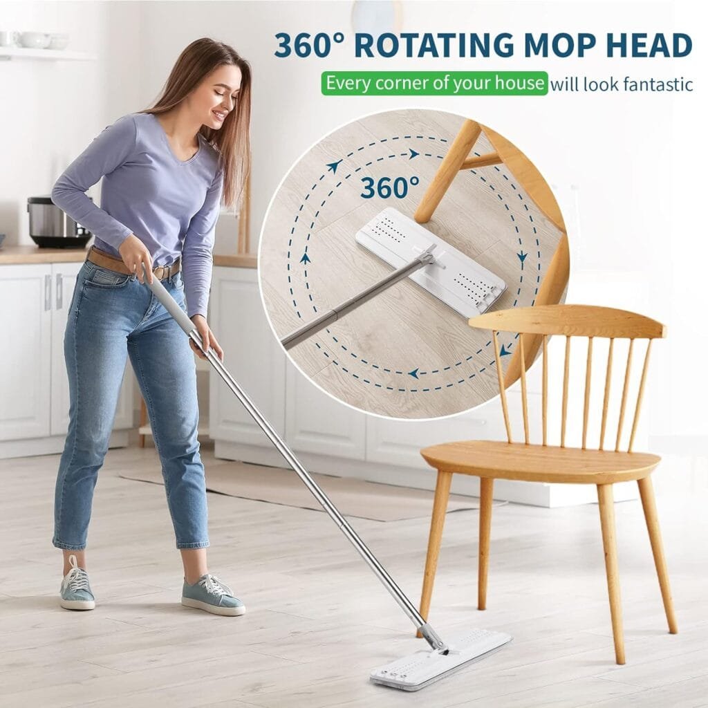 oshang Mop and Bucket Set for Home Floor Cleaning, Hands Free Flat Mop, Stainless-Steel Handle, 4 Washable  Reusable Microfiber Pads oshang Mop and Bucket Set for Home Floor Cleaning, Hands Free Flat Mop, Stainless-Steel Handle, 4 Washable  Reusable Microfiber Pads