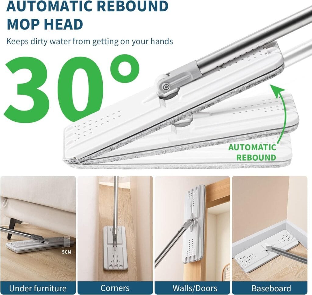 oshang Mop and Bucket Set for Home Floor Cleaning, Hands Free Flat Mop, Stainless-Steel Handle, 4 Washable  Reusable Microfiber Pads oshang Mop and Bucket Set for Home Floor Cleaning, Hands Free Flat Mop, Stainless-Steel Handle, 4 Washable  Reusable Microfiber Pads