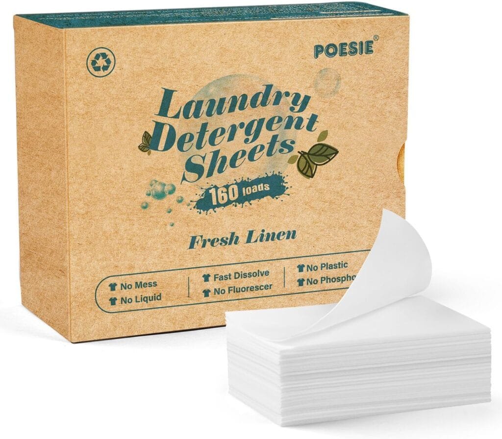 Poesie Laundry Detergent Sheets Fresh Linen Scent 160 Sheets 80 Large Loads Plastic Free Fast Dissolve Washing for All Washing Machine Traveling Dorm Life Save Space Poesie Laundry Detergent Sheets Fresh Linen Scent 160 Sheets 80 Large Loads Plastic Free Fast Dissolve Washing for All Washing Machine Traveling Dorm Life Save Space
