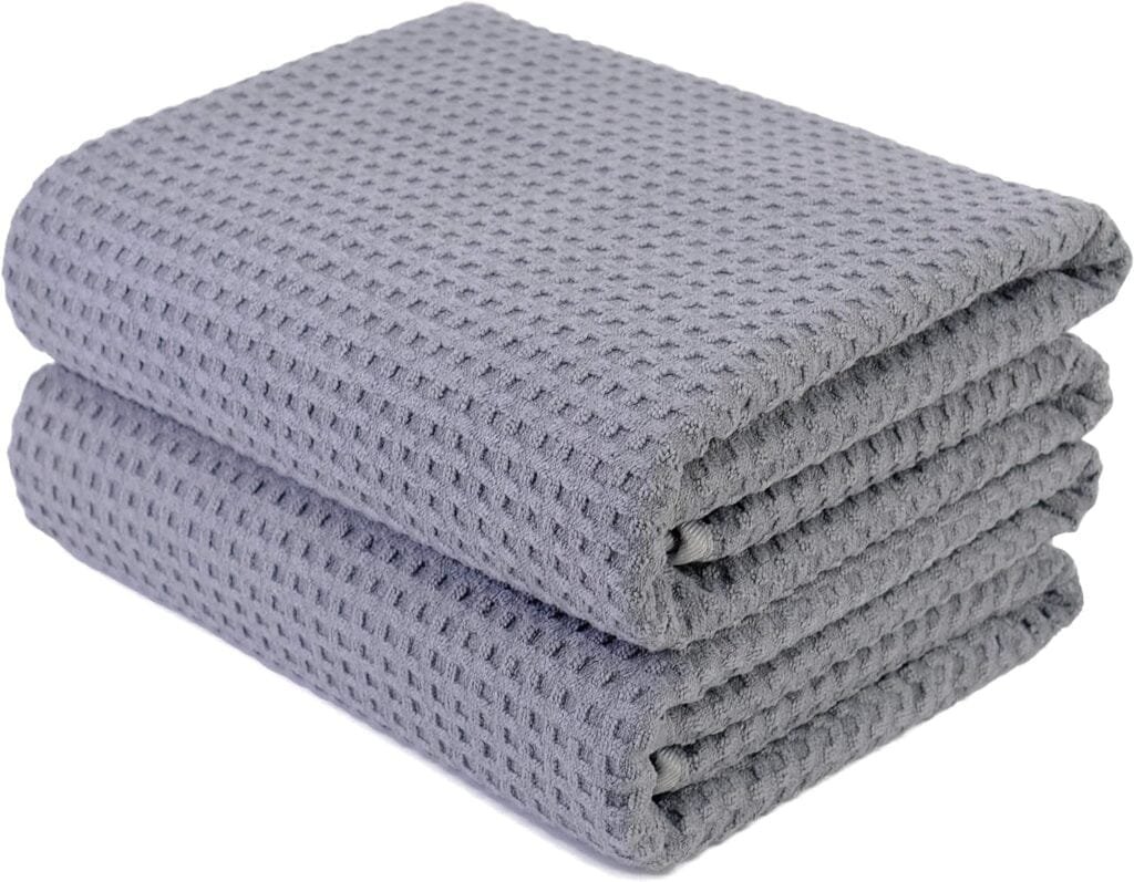 POLYTE Microfiber Oversize Quick Dry Lint Free Bath Towel, 60 x 30 in, Set of 2 (Gray, Waffle Weave) POLYTE Microfiber Oversize Quick Dry Lint Free Bath Towel, 60 x 30 in, Set of 2 (Gray, Waffle Weave)