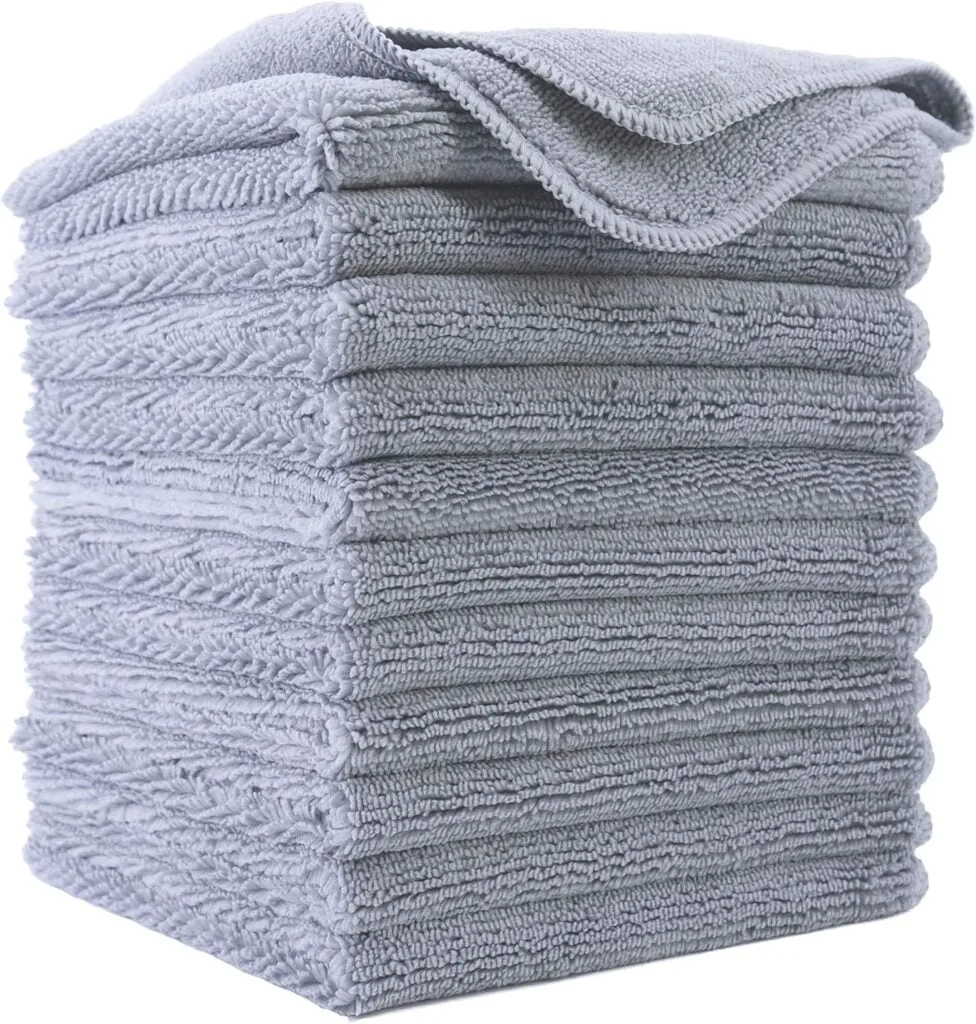 POLYTE Premium Microfiber Cleaning Cloth,12 x 12 in, 12 Pack (Gray)