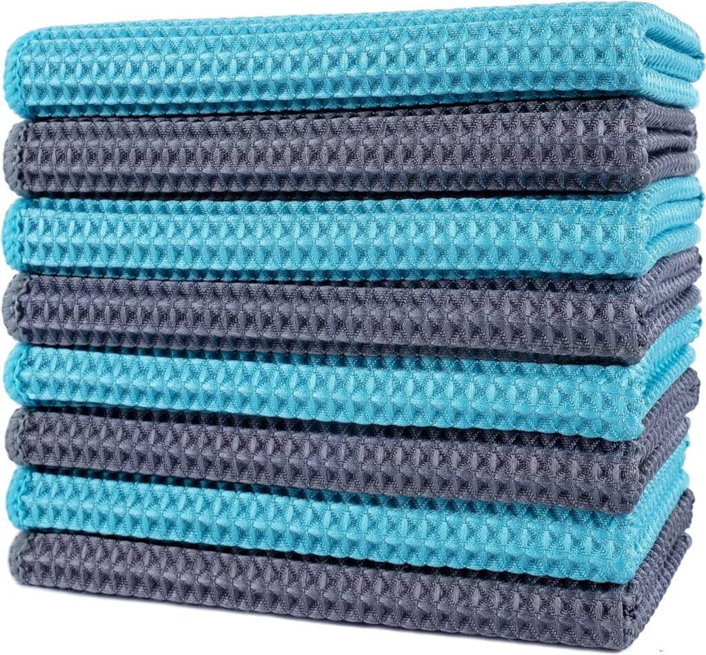POLYTE Ultra Premium Microfiber Kitchen Dish Cloth Waffle Weave, 8 Pack (12x12 in, Multi)