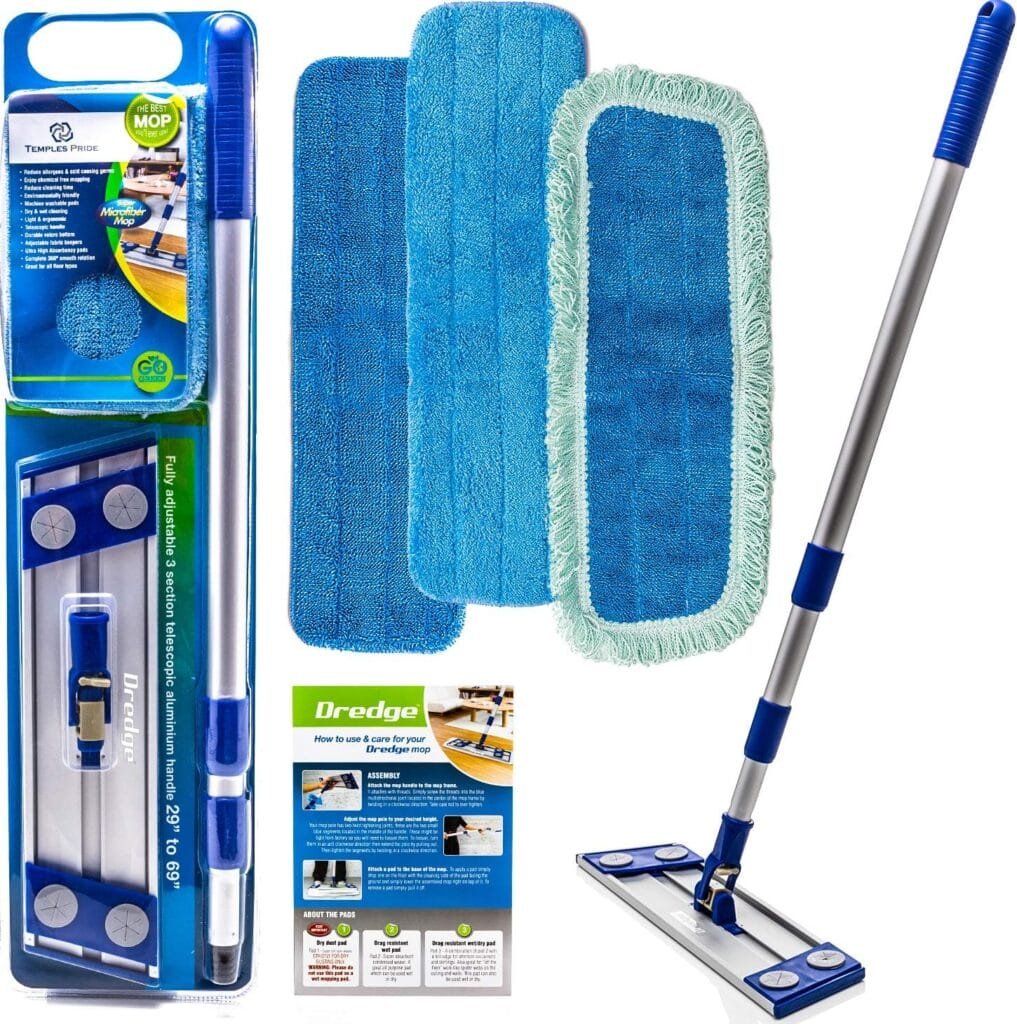 Professional Dredge Microfiber Flat Mop System for Hardwood Tile Laminate  Vinyl Floors with 3 Washable Wet Dry Dust Cleaning Pads - Good for Kitchen  Bathroom Too - Extendable  Collapsible Handle Professional Dredge Microfiber Flat Mop System for Hardwood Tile Laminate  Vinyl Floors with 3 Washable Wet Dry Dust Cleaning Pads - Good for Kitchen  Bathroom Too - Extendable  Collapsible Handle