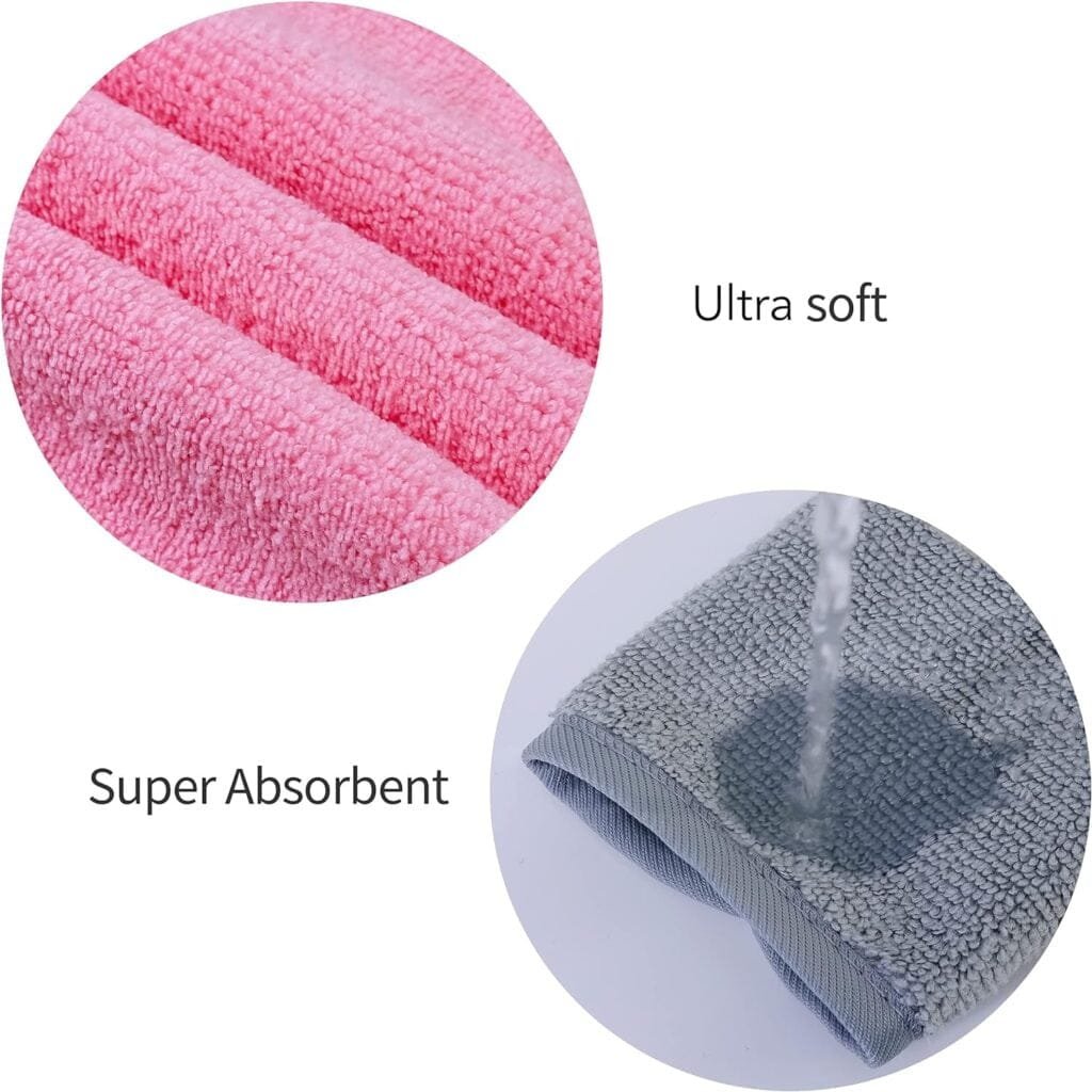 ProHomTex Makeup Removal Facial Cleaning Cloth, Set of 6 (8 x 8) Hypoallergenic for All Skin Types, Reusable  Ultra Soft, Grey  Pink