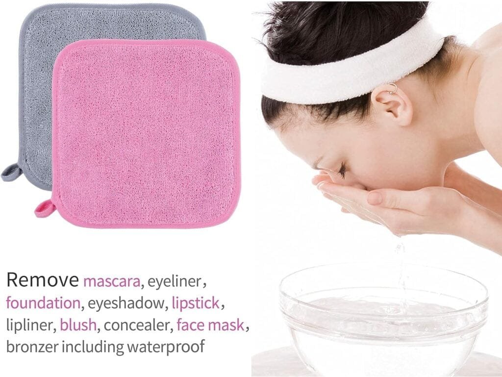 ProHomTex Makeup Removal Facial Cleaning Cloth, Set of 6 (8 x 8) Hypoallergenic for All Skin Types, Reusable  Ultra Soft, Grey  Pink