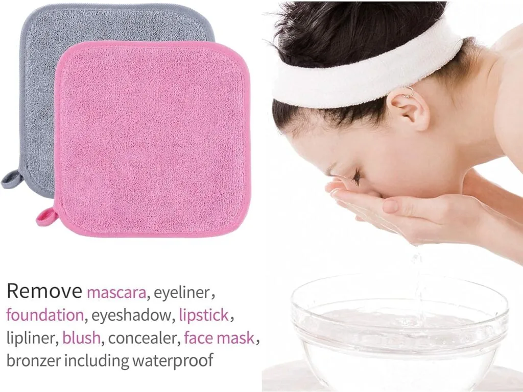 ProHomTex Makeup Removal Facial Cleaning Cloth, Set of 6 (8 x 8) Hypoallergenic for All Skin Types, Reusable  Ultra Soft, Grey  Pink