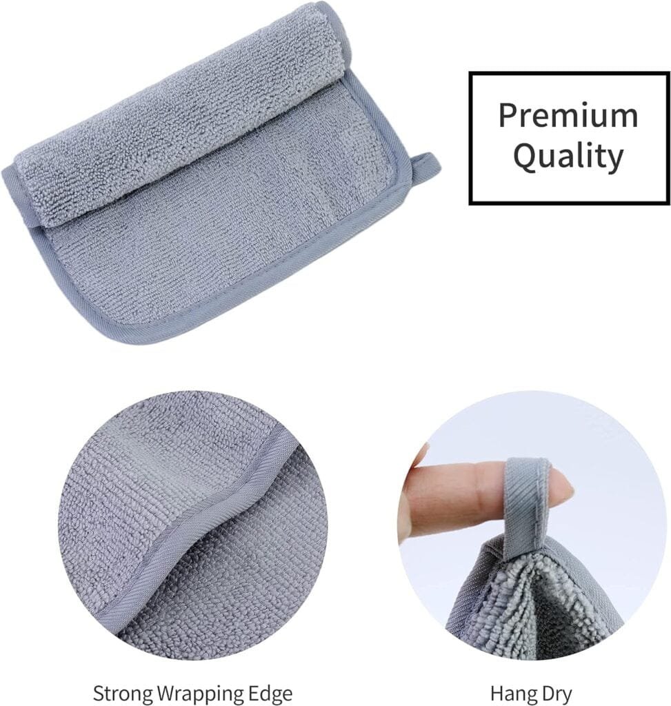 ProHomTex Makeup Removal Facial Cleaning Cloth, Set of 6 (8 x 8) Hypoallergenic for All Skin Types, Reusable  Ultra Soft, Grey  Pink