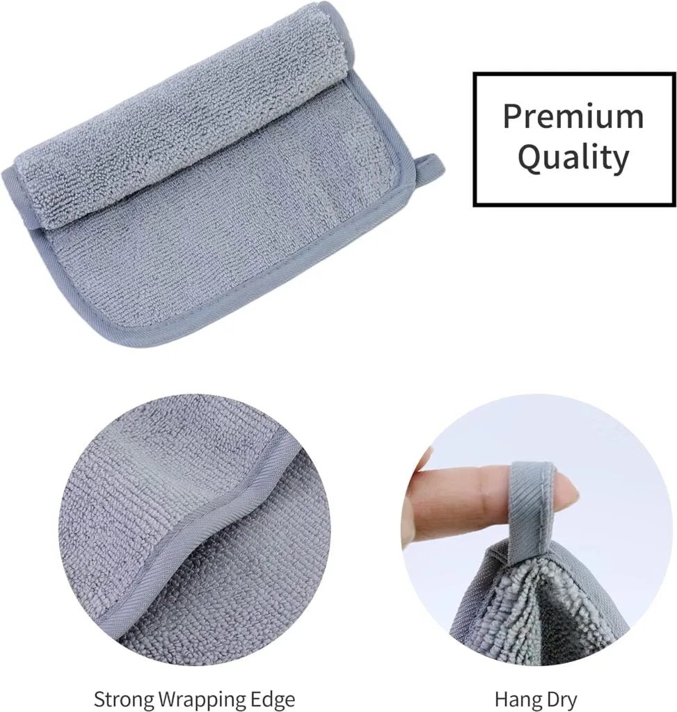 ProHomTex Makeup Removal Facial Cleaning Cloth, Set of 6 (8 x 8) Hypoallergenic for All Skin Types, Reusable  Ultra Soft, Grey  Pink
