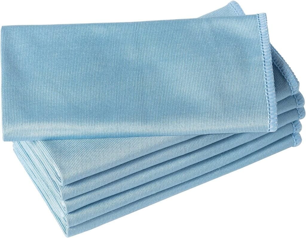 Puomue 6 Pack Microfiber Glass Cleaning Cloth, 16 Inch X 16 Inch, Lint Free Quickly Clean Window, Glasses, Windshields, Mirrors, and Stainless Steel, Blue