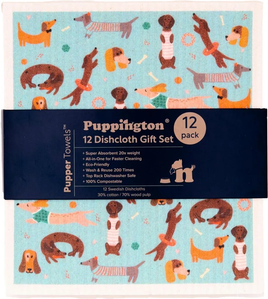 Puppington Pupper Towels 12 Pack Swedish Dishcloths for Kitchen - Dog Dish Towels - Swedish Dish Cloths for Kitchen - Dog Mom Gifts for Women - Eco Friendly (12 Breeds)