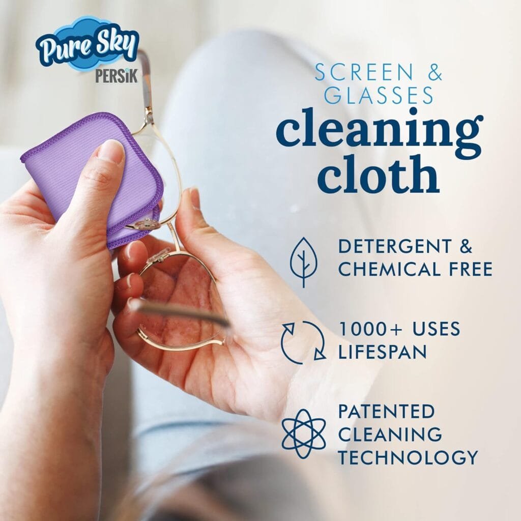 Pure-Sky Eyeglass Cleaner Cloth – Streak Free Ultra Microfiber Eyeglass Cleaner Wipes - Leaves no Wiping Marks - [3 Pack] - Cleans Lenses, Glasses, Screens, Cameras, Cell Phone, Eyeglasses, Tablets