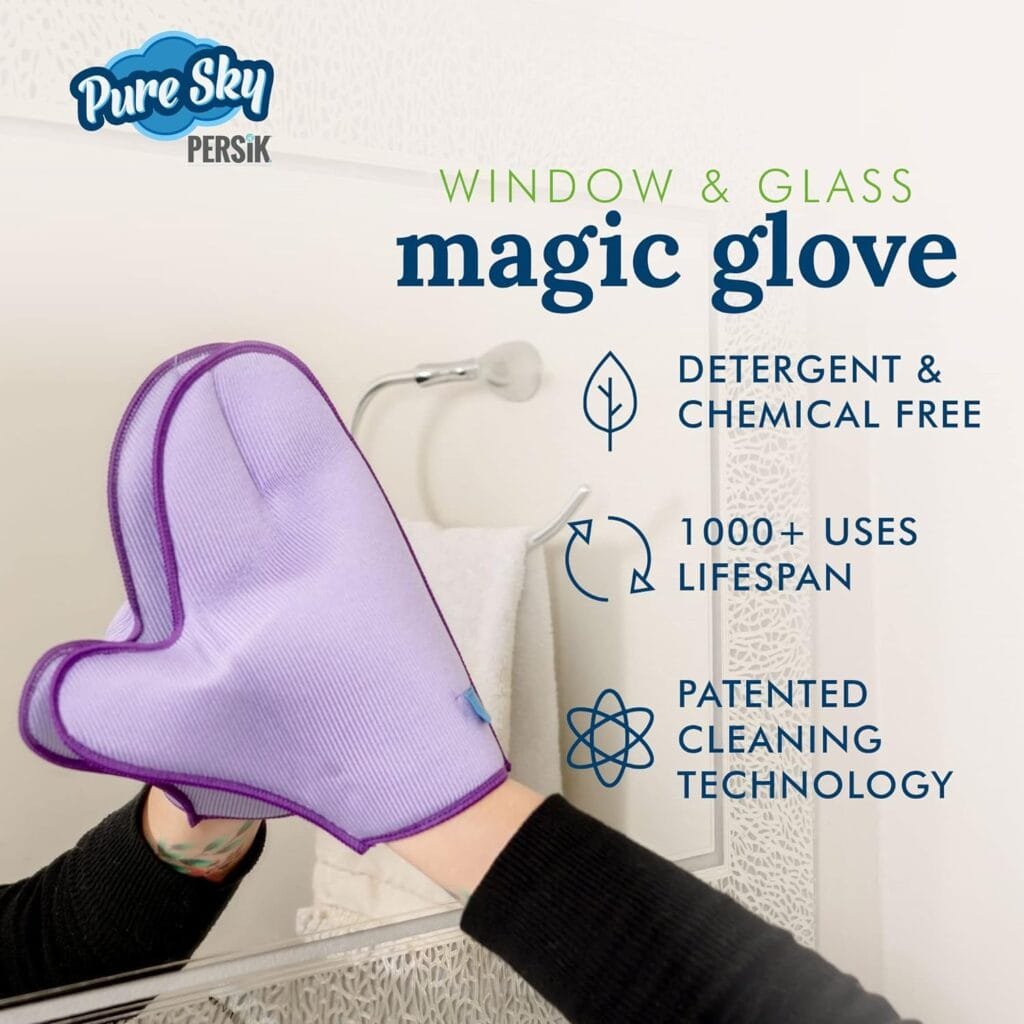 Pure-Sky Glass Cleaning Cloth Glove - Just Add Water No Detergents Needed – Streak Free Magic Ultra Microfiber Window Polishing Glove - for Windows, Glass, Mirrors - Leaves no Wiping Marks - 2 Pack