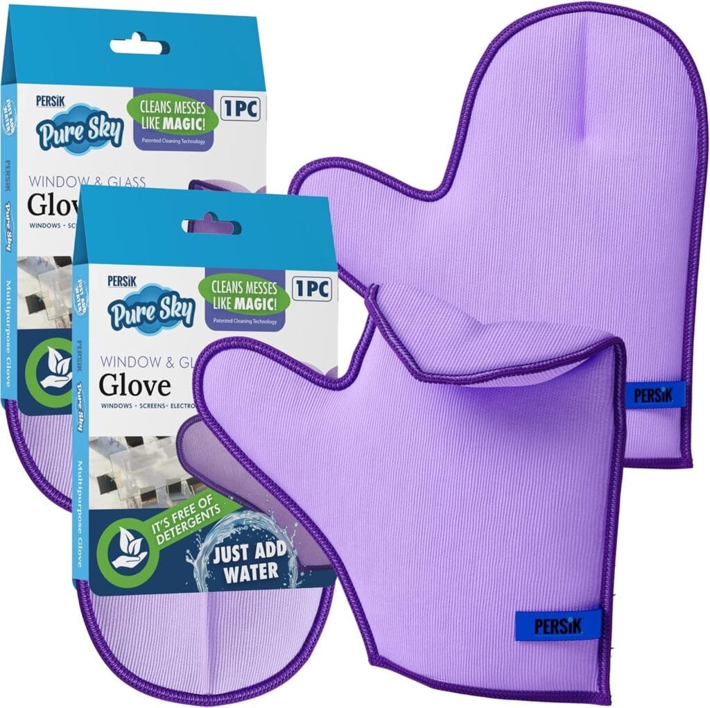 Pure-Sky Glass Cleaning Cloth Glove - Just Add Water No Detergents Needed – Streak Free Magic Ultra Microfiber Window Polishing Glove - for Windows, Glass, Mirrors - Leaves no Wiping Marks - 2 Pack