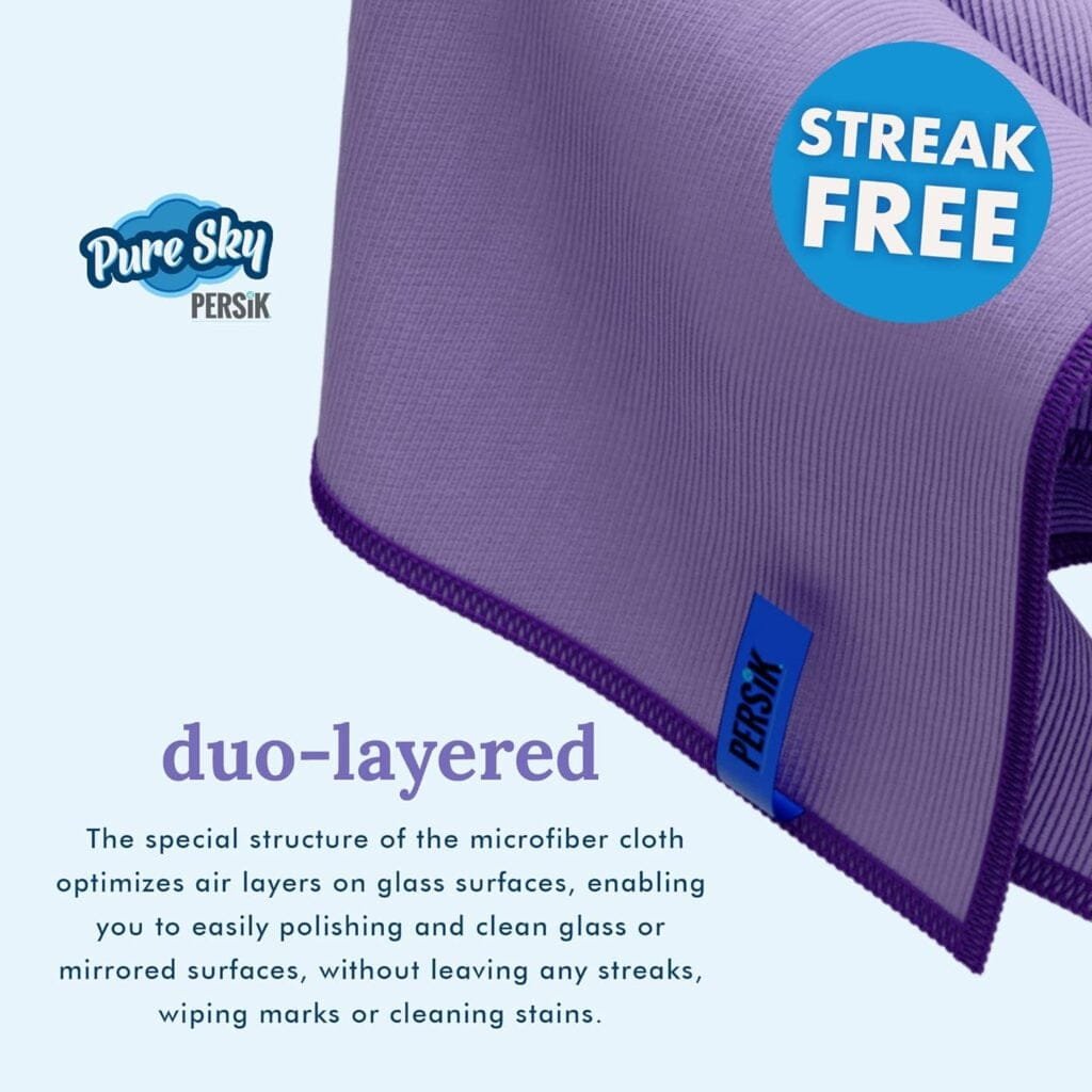 Pure-Sky Window Glass Cleaning Cloth - JUST ADD Water No Detergents Needed - Streak Free Magic Ultra Microfiber Window Towel - for Windows, Glass, Mirror and Screen - Leaves no Wiping Marks - 2 Pack