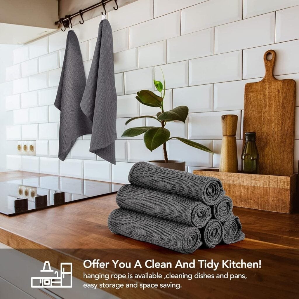 PY HOME  SPORTS Dish Towels Set, 100% Cotton Waffle Weave Kitchen Towels 4 Pieces, Super Absorbent Kitchen Hand Dish Cloths for Drying and Cleaning (17 x 25 Inches, Set of 4)