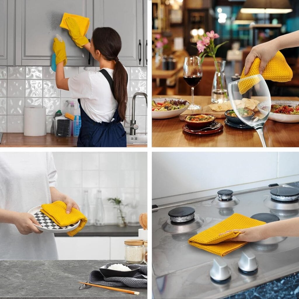 PY HOME  SPORTS Dish Towels Set, 100% Cotton Waffle Weave Kitchen Towels 4 Pieces, Super Absorbent Kitchen Hand Dish Cloths for Drying and Cleaning (17 x 25 Inches, Set of 4)