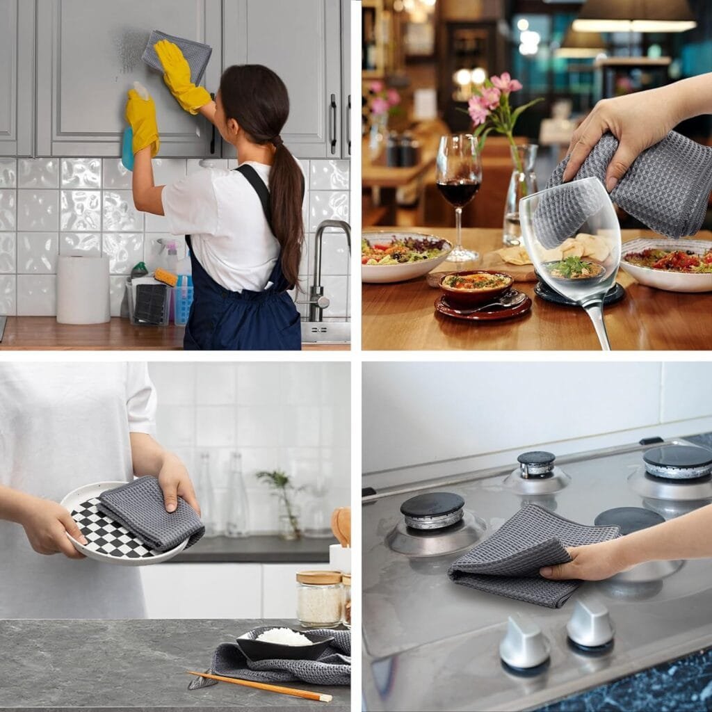 PY HOME  SPORTS Dish Towels Set, 100% Cotton Waffle Weave Kitchen Towels 4 Pieces, Super Absorbent Kitchen Hand Dish Cloths for Drying and Cleaning (17 x 25 Inches, Set of 4)