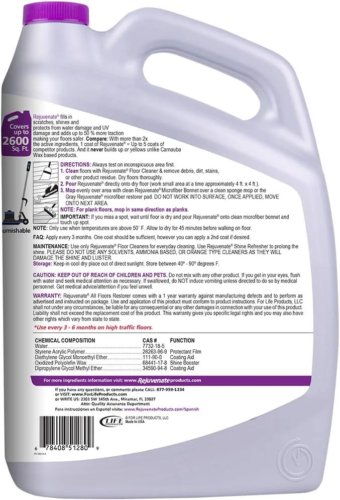 Rejuvenate All Floors Restorer and Polish Fills in Scratches Protects  Restores Shine No Sanding Required (128 oz)  Click N Clean Microfiber Restoring Pad Refill