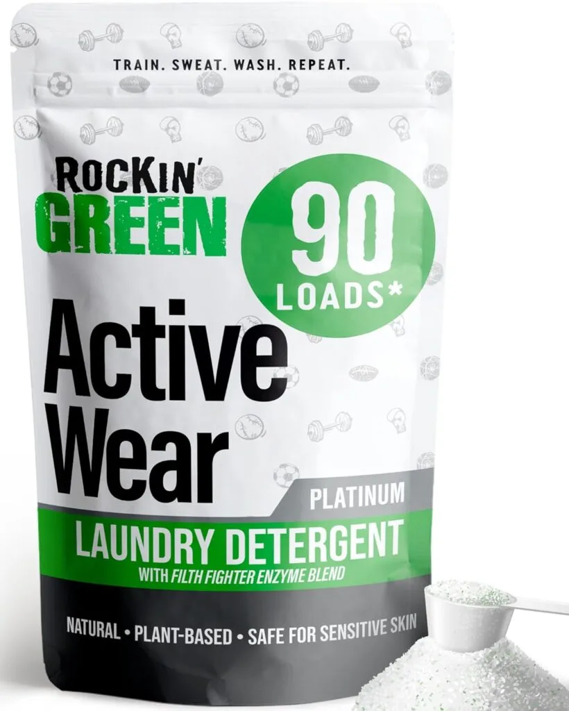 Rockin Green Laundry Detergent, Plant based, All Natural Laundry Detergent Powder, Vegan and Biodegradable Odor Fighter, Safe for Sensitive Skin (Active Wear 90 Loads - Unscented)