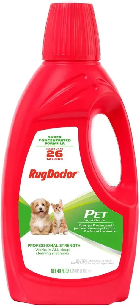 Rug Doctor Pet Carpet Cleaner Formula for Stains  Odors, 64 oz., Professional Grade Pro-Enzymatic Cleaning Solution, Blue Wave Scent, Compatible With All Deep Carpet Cleaning Machines Red