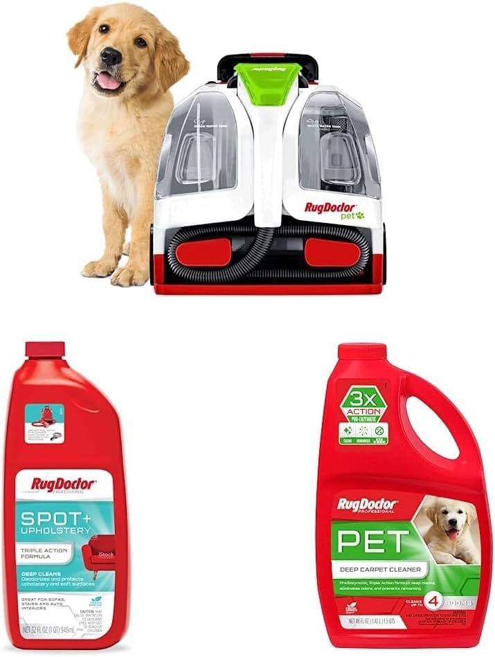 Rug Doctor Pet Portable Spot Cleaner, 2X Suction Power  Rug Doctor Spot Upholstery Cleaner; Triple Action Concentrated Formula 32 oz.  Rug Doctor Triple Action Deep Carpet Cleaner For Pet Stains