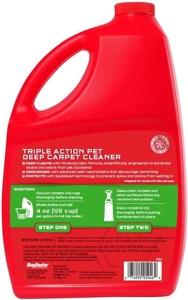 Rug Doctor Triple Action Deep Carpet Cleaner For Pet Stains, Eliminates Odors  Prevents Re-Marking, 48 oz Rug Doctor Triple Action Deep Carpet Cleaner For Pet Stains, Eliminates Odors  Prevents Re-Marking, 48 oz