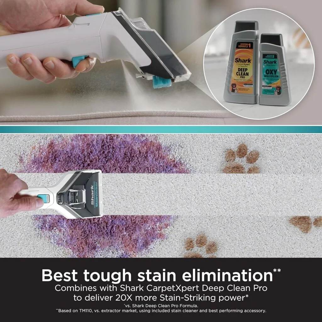Shark EXOX32 StainStriker OXY Multiplier Formula for Shark Upright  Portable Carpet cleaners, formulated for all carpets, upholstery  area rugs, eliminates tough pet messes and odors, 32oz