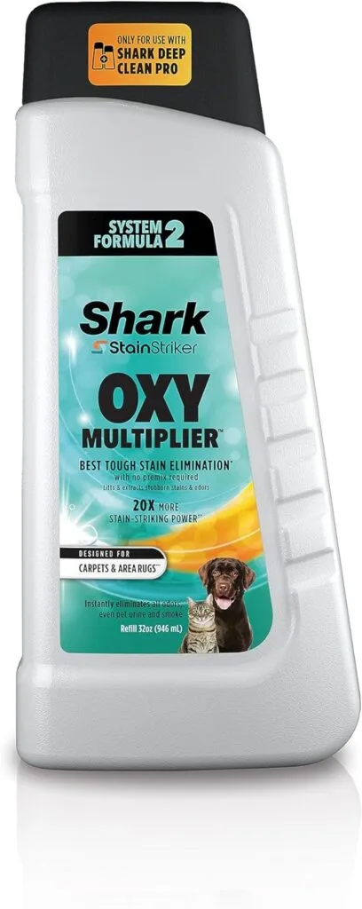 Shark EXOX32 StainStriker OXY Multiplier Formula for Shark Upright  Portable Carpet cleaners, formulated for all carpets, upholstery  area rugs, eliminates tough pet messes and odors, 32oz