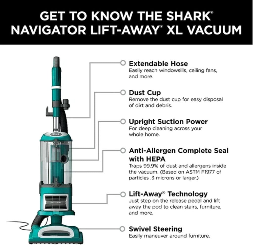 Shark Navigator CU500 Upright Vacuum with Self-Cleaning Brushroll Lift-Away TruePet Upright Corded Bagless Vacuum for Carpet and Hard Floor with Hand and Anti-Allergy Seal (Renewed)
